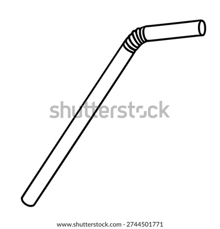 Simple black and white vector illustration of a flexible drinking straw with ribbed section
