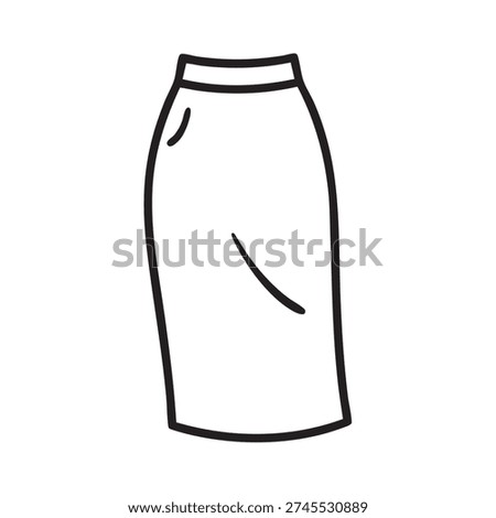 Simple black and white vector illustration graphic depicts a knee length straight skirt with outline details suitable for fashion design resources or clothing concept art.