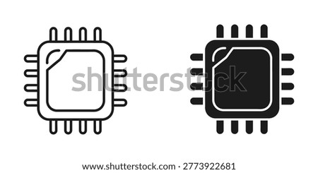 A simple black and white vector illustration of a microchip or computer chip. Perfect for technology, electronics, hardware, digital, circuit, and computer related projects or designs.