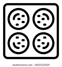 Simple black and white vector image of four stylized cookie icons in a square layout
