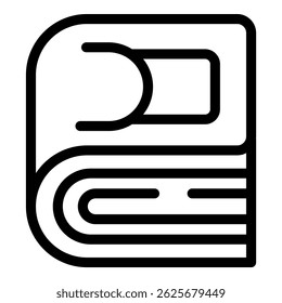 Simple, black and white vector line icon of a book with a bookmark, ideal for representing reading, education, or literature