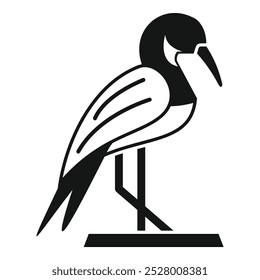 Simple black and white vector logo of an egyptian ibis bird standing on a perch