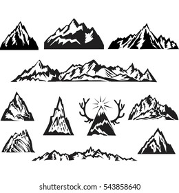 Simple black and white vector mountain set