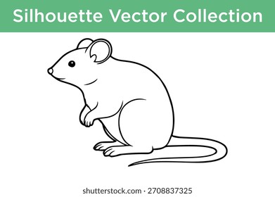 Simples preto e branco vetor contorno de um rato bonito de pé.