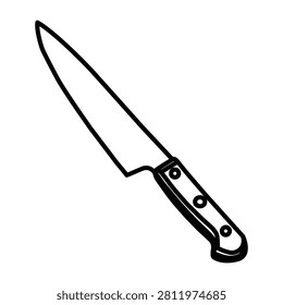 Simple black and white vector outline illustration of a chef's kitchen knife, isolated on a white background.