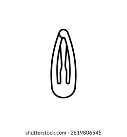 A simple black and white vector outline of a metal hair snap clip for hairstyling accessories and beauty design