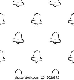 Simple black and white vector seamless pattern with bell icon. Background related to learning, school, notification. Simple hand drawn symbols