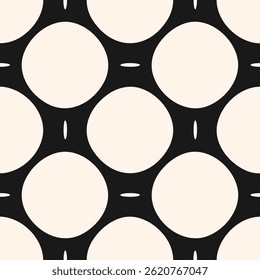Simple black and white vector seamless pattern. Abstract geometric ornament texture with circular mesh, lattice, grid, circles. Simple minimal monochrome background. Repeating design for decor, print