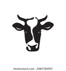 Silueta de Vector blanco y negro simple de una cabeza de vaca. Plantilla de diseño de Vector de logotipo de cabeza de vaca animal de granja creativa. EPS 10