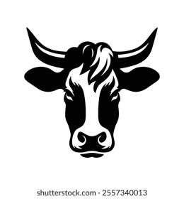 Simple Black And White Vector silhouette of a cow head. creative Farm Animal cow head Logo Vector design template.