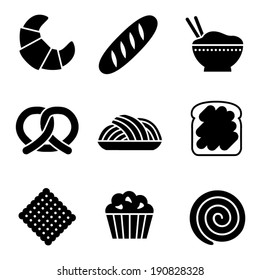 Simple black and white vector whole grains and bakery icons