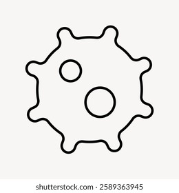 Simple black and white virus icon. Virus symbol with circular shapes. Virus design with bold lines. Minimalist virus illustration for health topics. User interface icon vector.