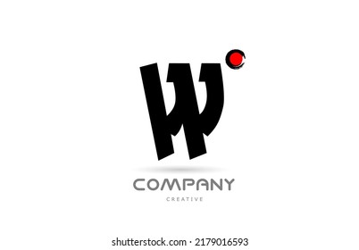 simple black and white W alphabet letter logo icon design with japanese style lettering. Creative template for company and business with red dot