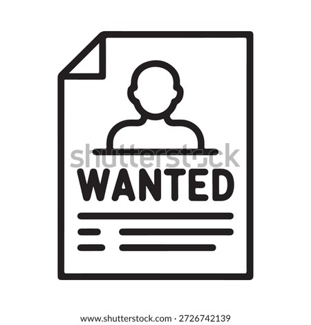 Simple black and white wanted poster illustration featuring a headshot and lines
