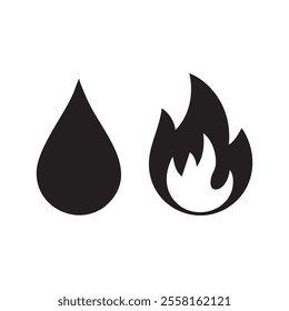 Simple Black and White Water and Fire Icons