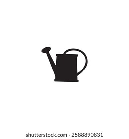 Simple Black and White Watering Can Icon.A classic, solid black and white silhouette of a watering can.