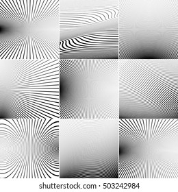 Simple black and white, wavy lines background set.