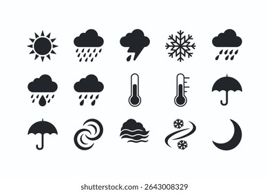 Simple Black and White Weather Icons Set