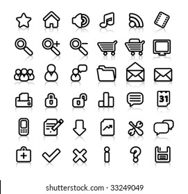iconos web simples en blanco y negro con reflexión