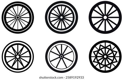  Simple Black and White Wheel Illustrations icon set design