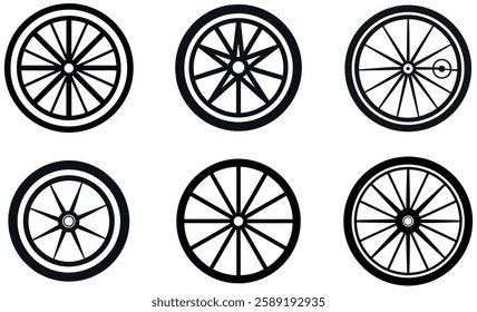  Simple Black and White Wheel Illustrations icon set design