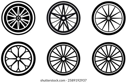  Simple Black and White Wheel Illustrations icon set design