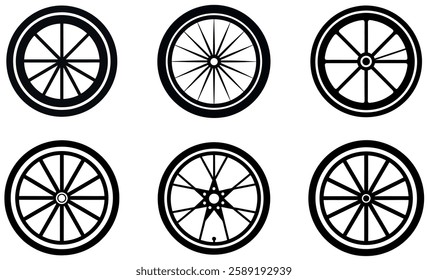  Simple Black and White Wheel Illustrations icon set design