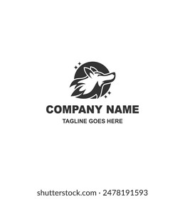 Simple black and white wolf head logo on white background