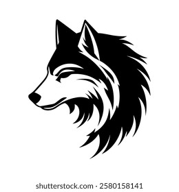 Simple black and white wolf head logo. t-shirt graphic design. clean lines. vector graphics. isolated on white background.