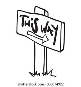 simple black and white wooden sign with arrow cartoon doodle