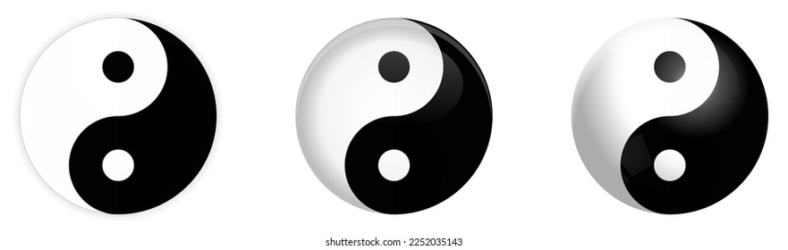 Simple black and white yin yang symbol, flat, dome or sphere version