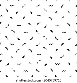 Simple black and white zigzag signs, symbols vector seamless pattern background for 80s or 90s design.
