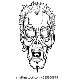 simple black and white zombie face cartoon