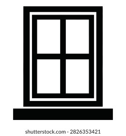Simple black window icon with four panes on a sill, isolated on white background