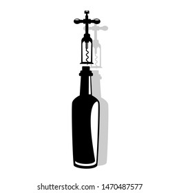 Simple black wine bottle icon on white background. Vector isolated.