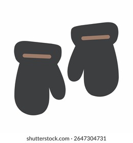 Simple black winter mittens, flat style hand-drawn for cold weather accessory illustration.