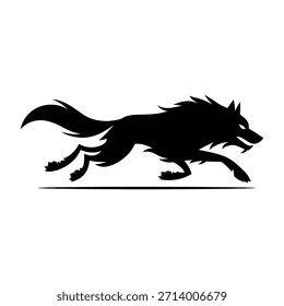Simple Black Wolf Running Silhouette con línea de tierra