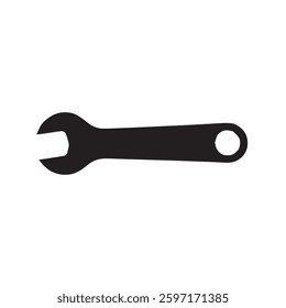 Simple black wrench graphic isolated on white background.