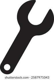 A simple, black wrench icon representing tools, repairs, and maintenance