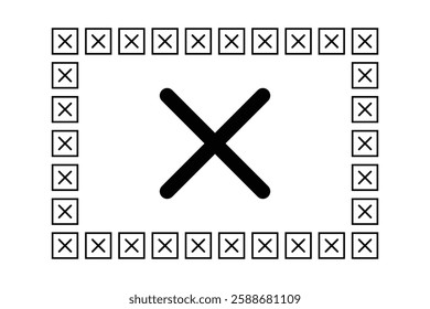 Simple Black X Icon Framed by Small Reject Symbols.