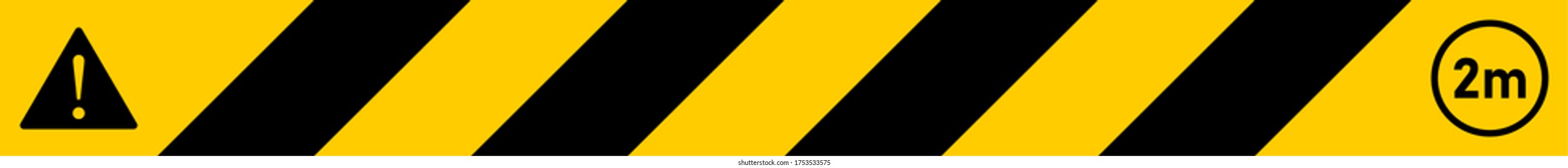 Simple Black and Yellow Security Tape Floor Marking Adhesive Icon with Diagonal Stripes, Attention Sign, 2 Metres Sign and an Aspect Ratio of 10:1. Vector Image.