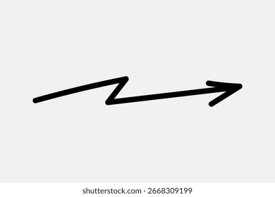 A simple black zigzag arrow on a white background. The arrow points right, with a dynamic zigzag shape. Perfect for presentations or graphic design projects. Design element vector.