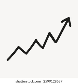 Simple black zigzag arrow pointing upward, symbolizing growth, progress, and upward trends. Minimalist design with a focus on upward movement and progress. Isolated vector element.