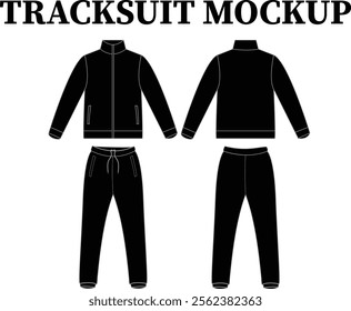 Simple black zipper Tracksuit with bone pockets flat sketch drawing 2d vector line art mockup