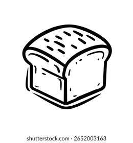Uma simples imagem em preto-e-branco do desenho animado mostra um pão fatiado com linhas distintas que denotam as fatias e o topo arredondado para um olhar amigável e convidativo.
