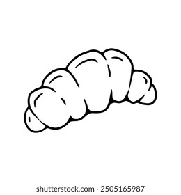 A simple black-and-white hand-drawn illustration of a croissant featuring smooth curves and a minimalistic design