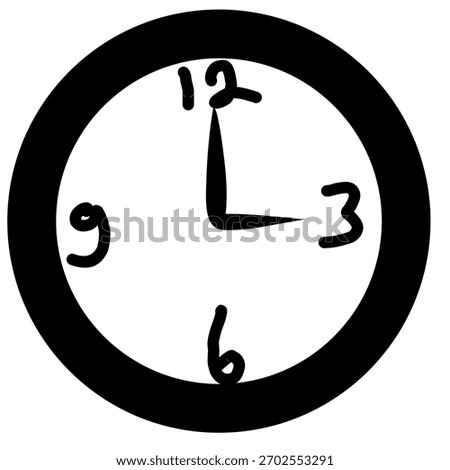 A simple, black-and-white, hand-drawn sketch of a clock face showing the time exactly at 3:00. The minute hand points to 12 and the hour hand points to 3.