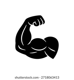 Uma ilustração simples em preto e branco de um braço flexionado exibindo força muscular.