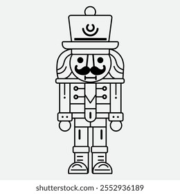 A simple, black-and-white illustration of a nutcracker, perfect for a holiday theme.