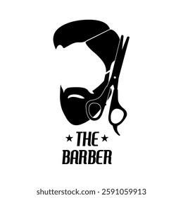 Simple black-and-white line art of a beard, scissors, and comb, perfect for branding